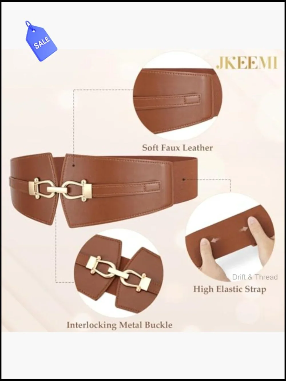 Wide Stretch Belt with Gold Buckle for Dresses Coats Waist